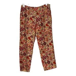 Ralph Lauren Sport Plum Coral Tan Paisley Floral Flat Front Ankle Pant Sz 12